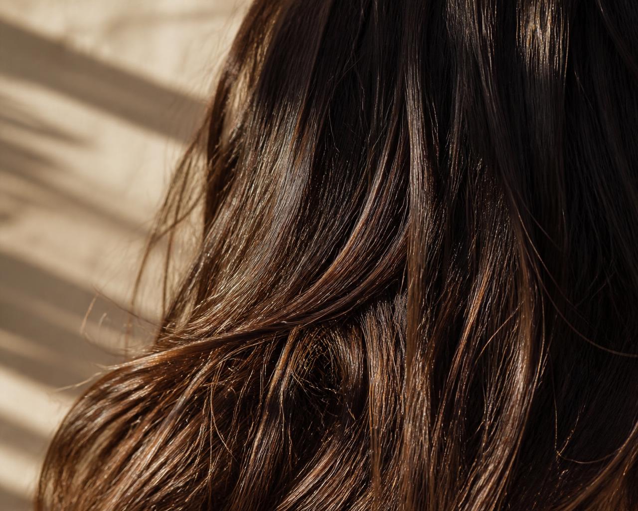 Détail d'un balayage cuivré en lumière rasante